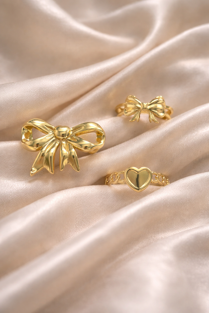 Bow and Heart Trio Ring Set