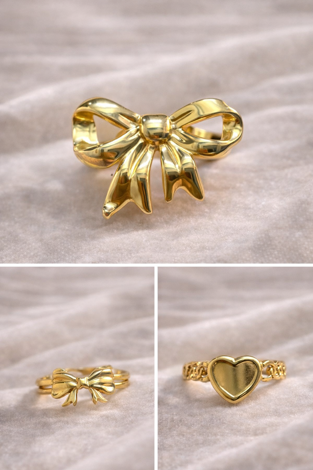 Bow and Heart Trio Ring Set