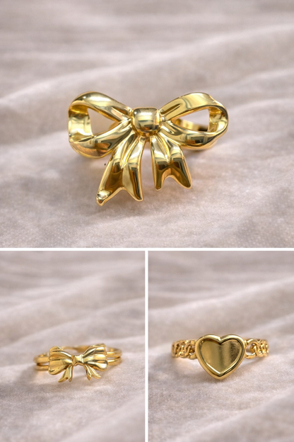 Bow and Heart Trio Ring Set