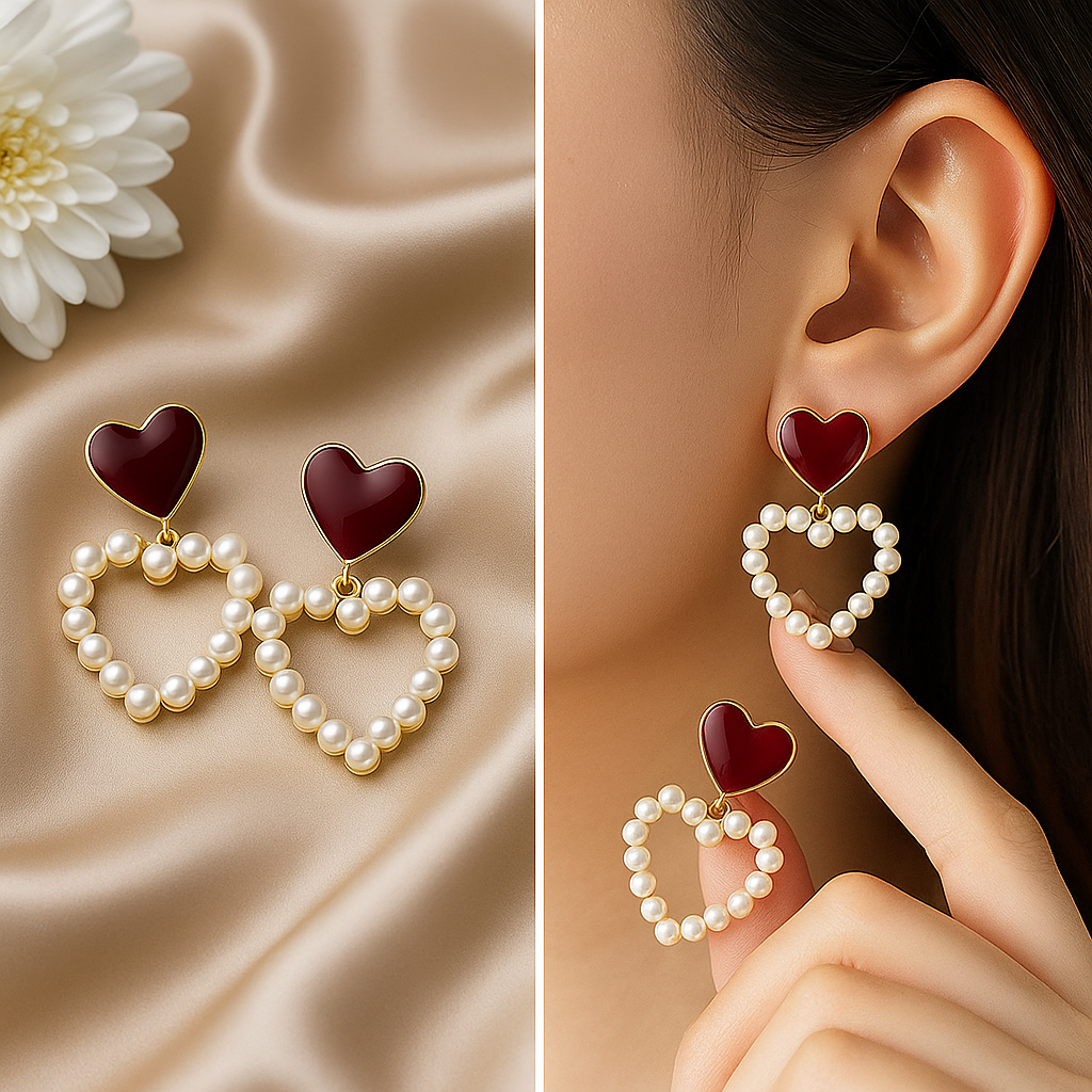Heart and Pearl Earrings