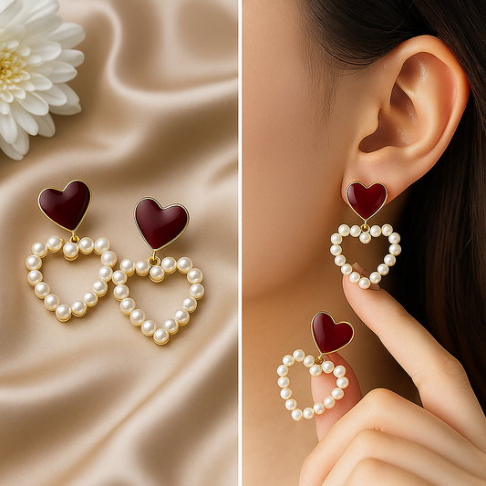 Heart and Pearl Earrings
