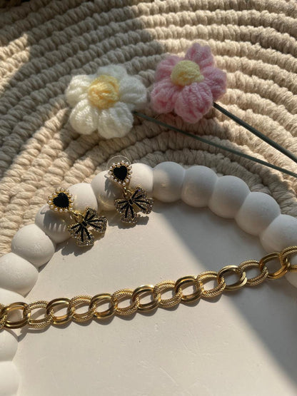 Black Heart Bow Sparkle Earrings